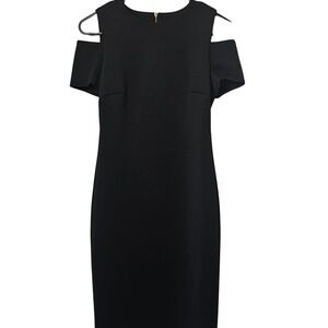 Calvin Klein Black Cold Shoulder Scuba Midi Zip Back Women's Dress Size 2